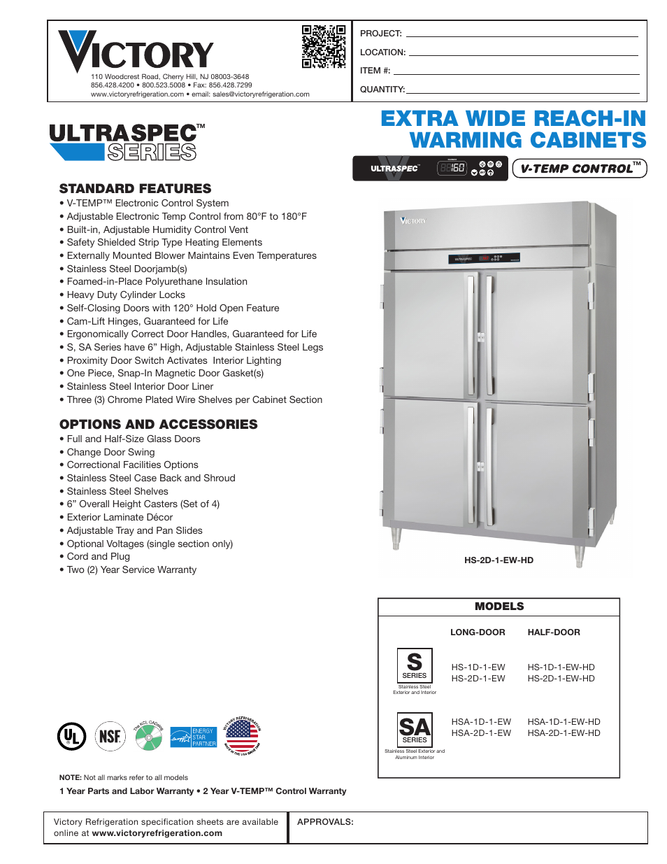 Victory Refrigeration HS-1D-7-EW User Manual | 2 pages