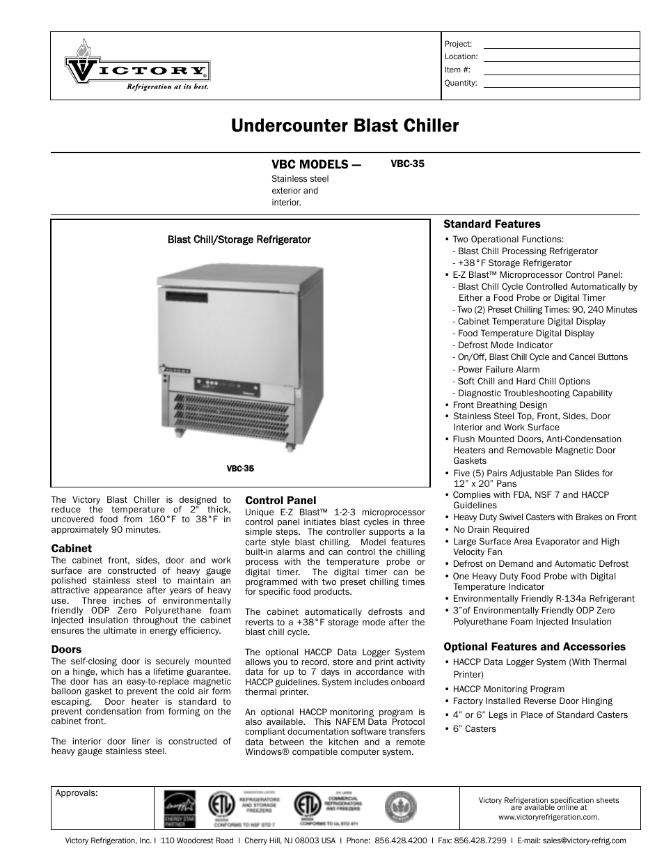 Victory Refrigeration VBC-35 User Manual | 2 pages