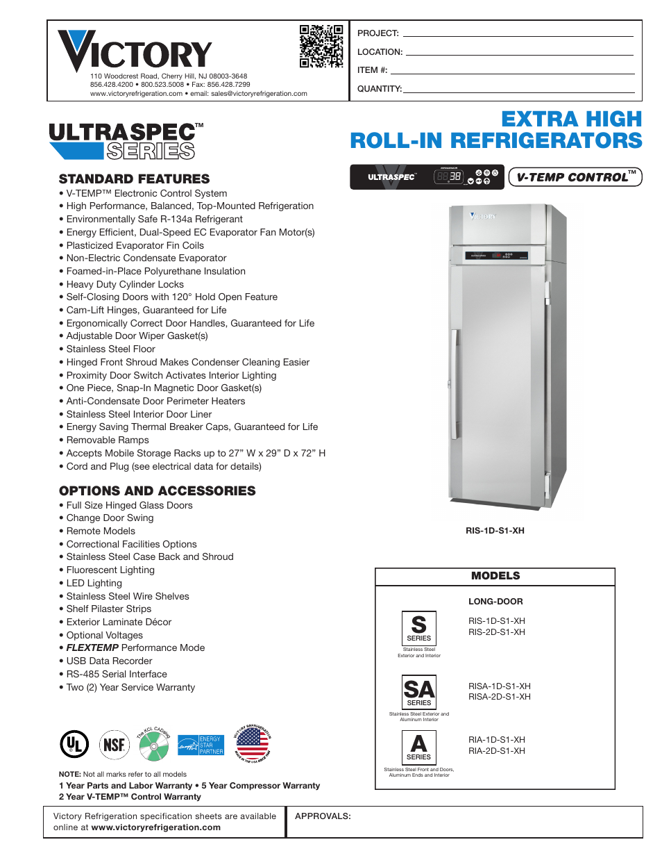 Victory Refrigeration RISA-2D-S7-XH User Manual | 2 pages