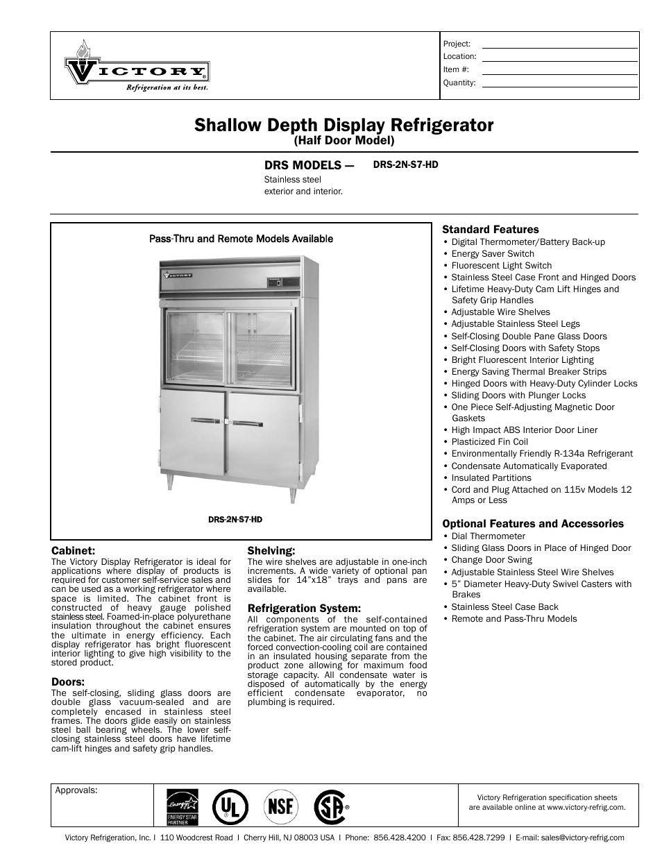 Victory Refrigeration DRS-2N-S7-HD User Manual | 2 pages