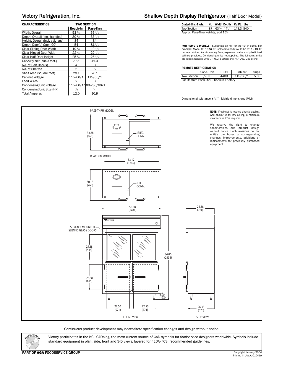 Half door model) | Victory Refrigeration DRS-2N-S7-HD User Manual | Page 2 / 2