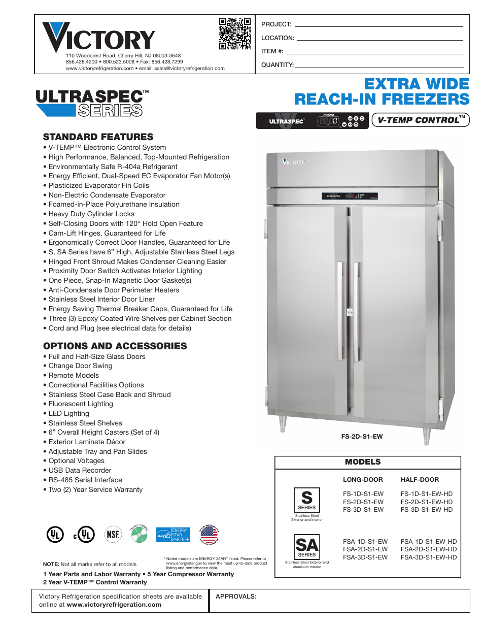 Victory Refrigeration FSA-1D-S7-EW User Manual | 2 pages