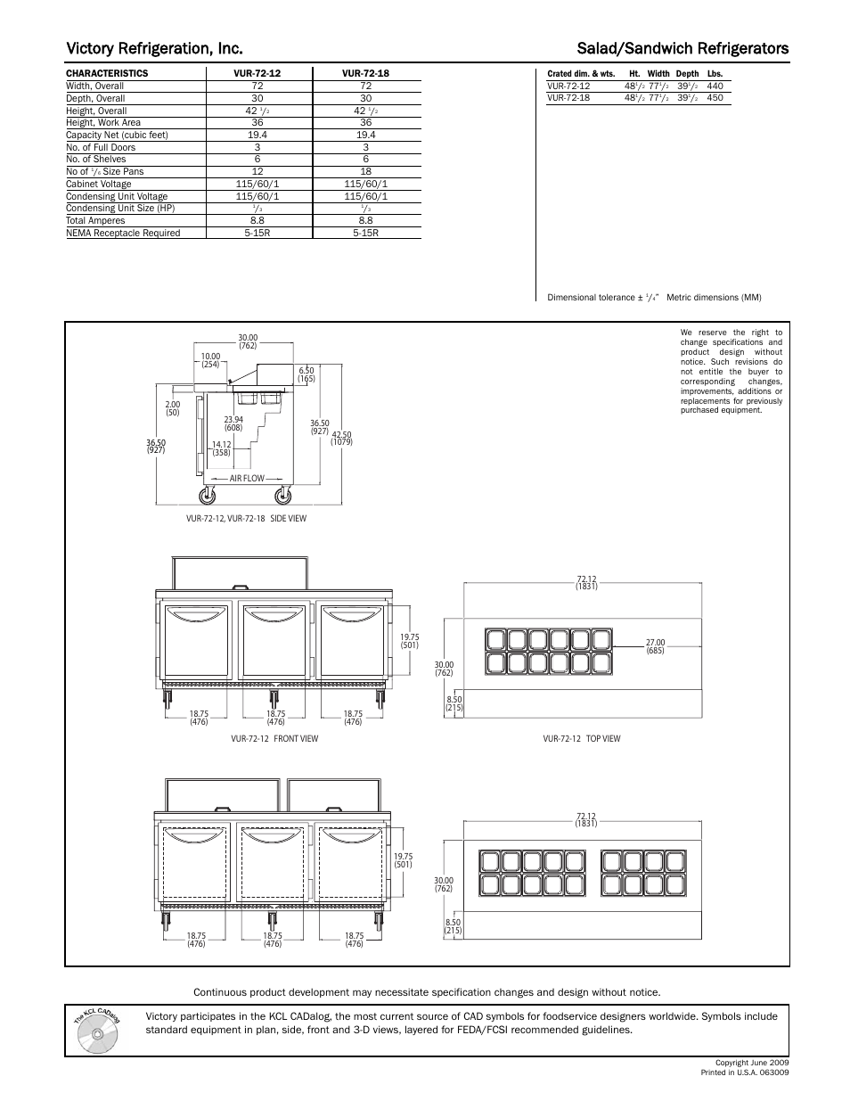 Victory Refrigeration VUR-72-12-18 User Manual | Page 2 / 2