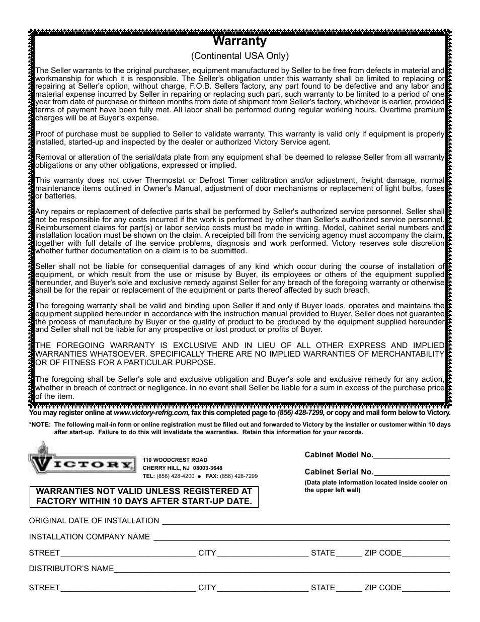 Warranty | Victory VBC-660 User Manual | Page 3 / 46