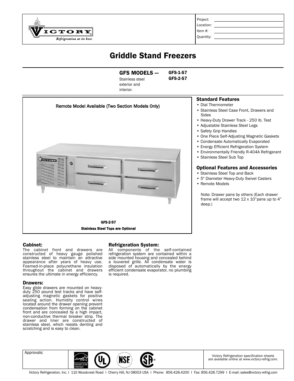 Victory Refrigeration GFS-2-S7 User Manual | 2 pages