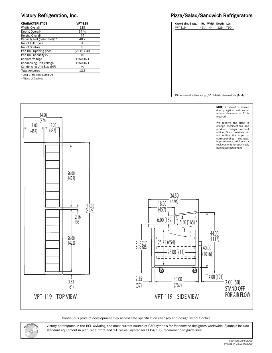 Victory Refrigeration VPT-119 User Manual | Page 2 / 2