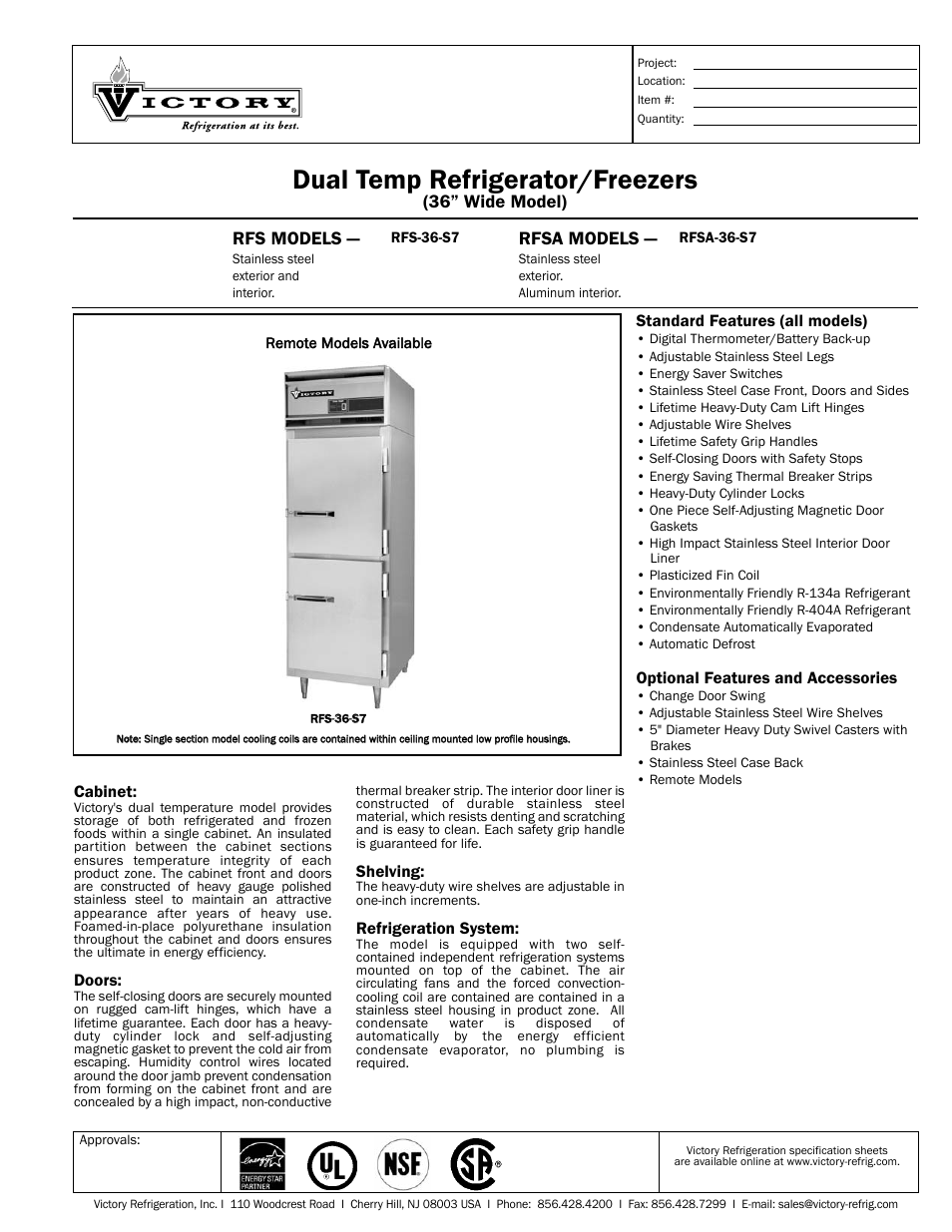 Victory Refrigeration RFS-36-S7 User Manual | 2 pages