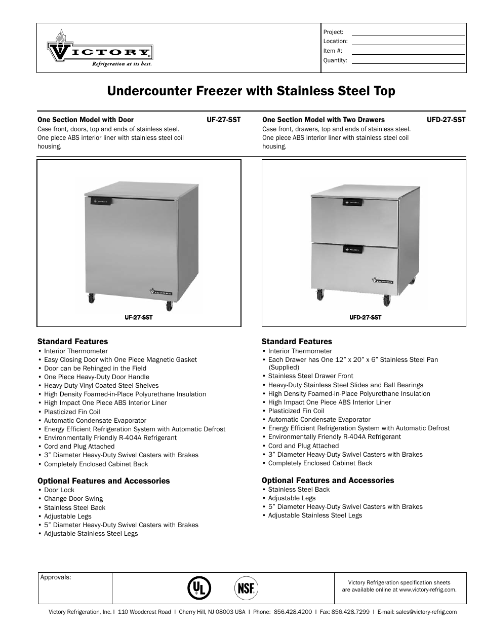 Victory Refrigeration UFD-227-SSST User Manual | 2 pages