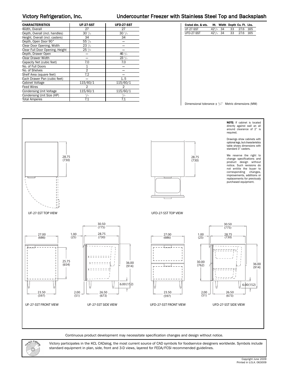 Victory Refrigeration UFD-227-SSST User Manual | Page 2 / 2