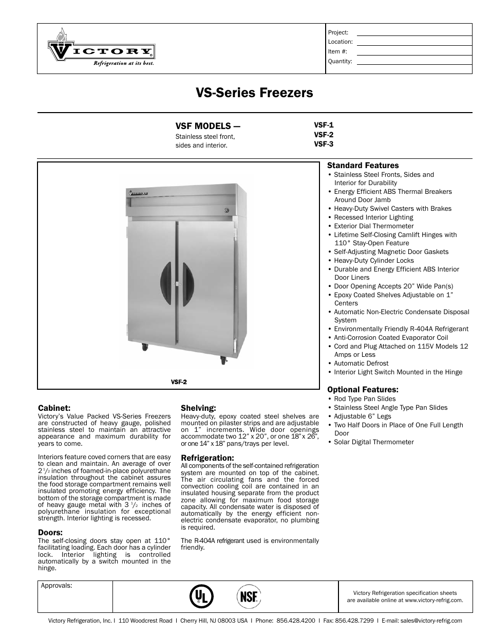 Victory Refrigeration VSF-1 User Manual | 2 pages