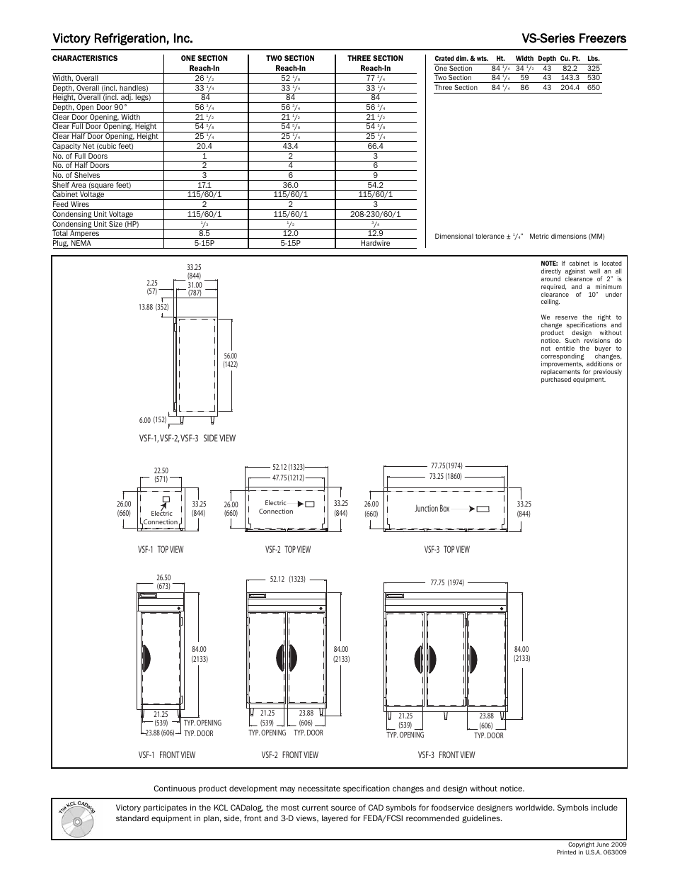 Victory refrigeration, inc. vs-series freezers | Victory Refrigeration VSF-1 User Manual | Page 2 / 2