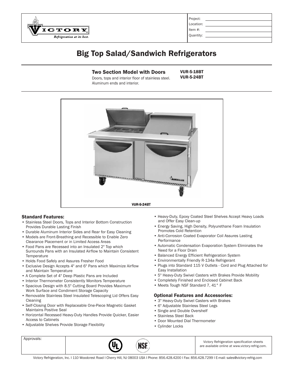 Victory Refrigeration VUR5-24BT User Manual | 2 pages