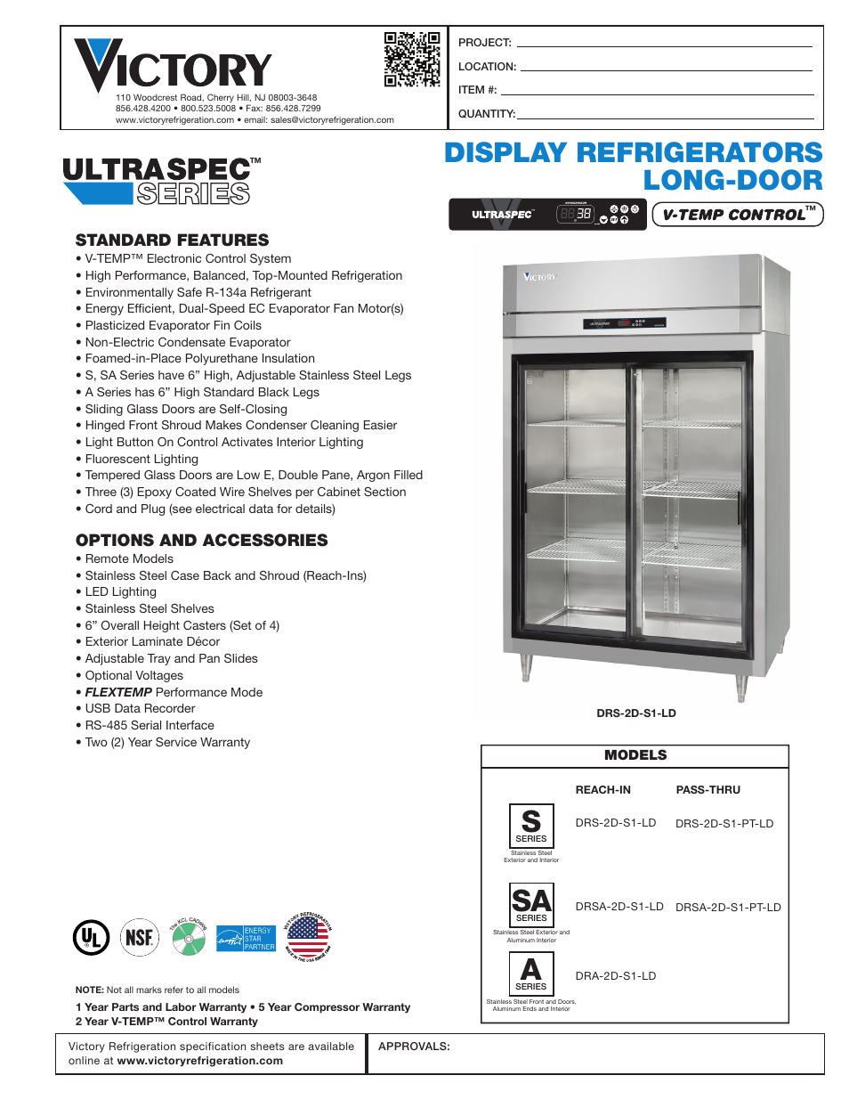 Victory Refrigeration DRSA-2D-S7-LD User Manual | 2 pages