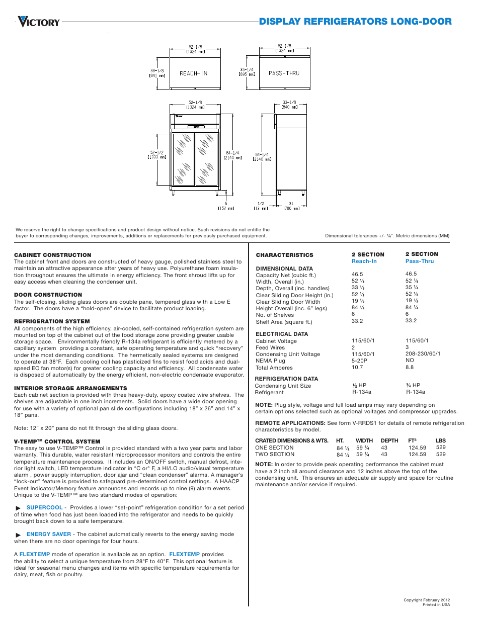 Display refrigerators long-door | Victory Refrigeration DRSA-2D-S7-LD User Manual | Page 2 / 2