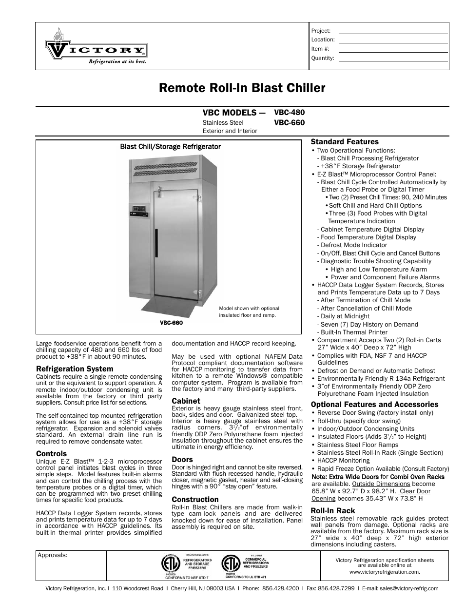 Victory Refrigeration VBC-480 User Manual | 2 pages