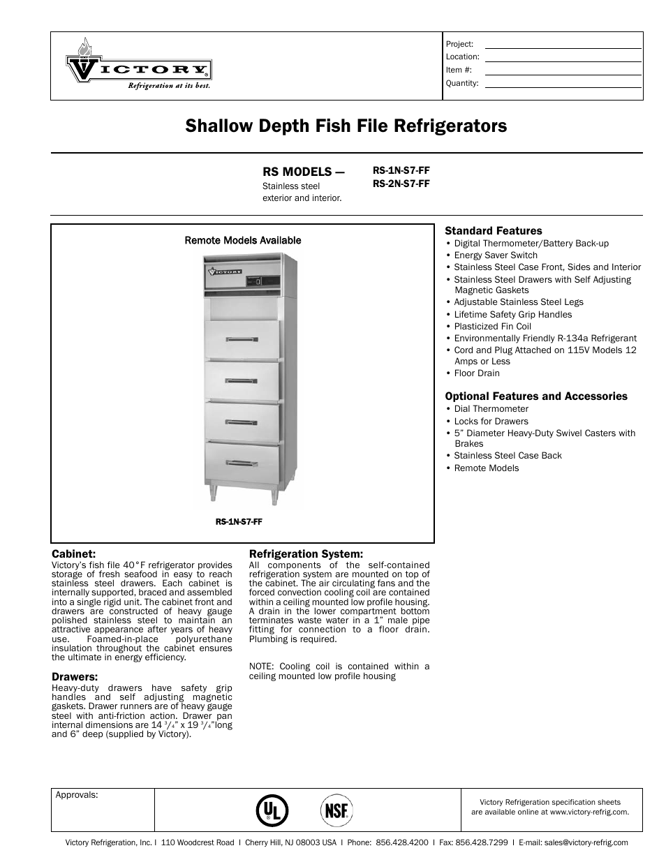 Victory Refrigeration RS-1N-S7-FF User Manual | 2 pages