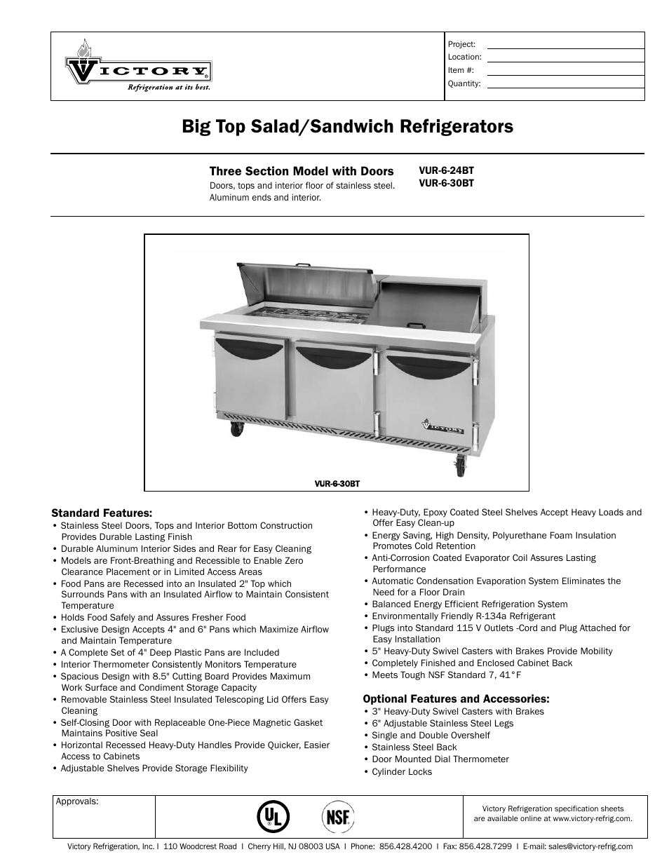 Victory Refrigeration VUR-66-330BT User Manual | 2 pages