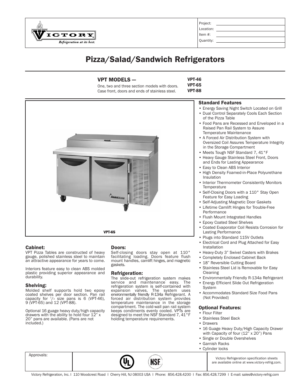 Victory Refrigeration VPT-46 User Manual | 2 pages
