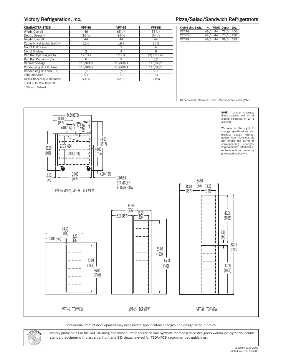Victory Refrigeration VPT-46 User Manual | Page 2 / 2