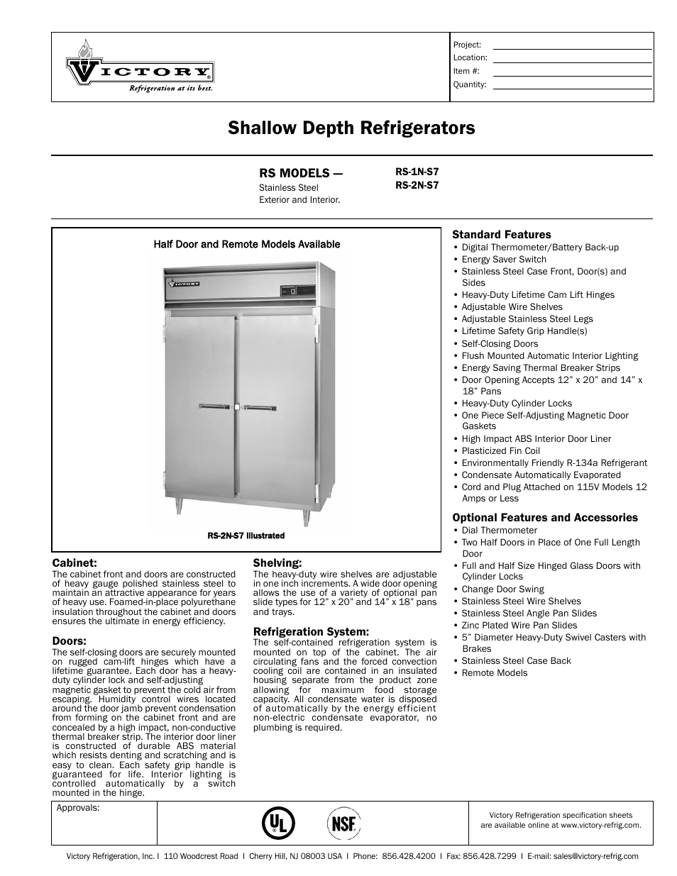 Victory Refrigeration RS-3N-S7 User Manual | 2 pages