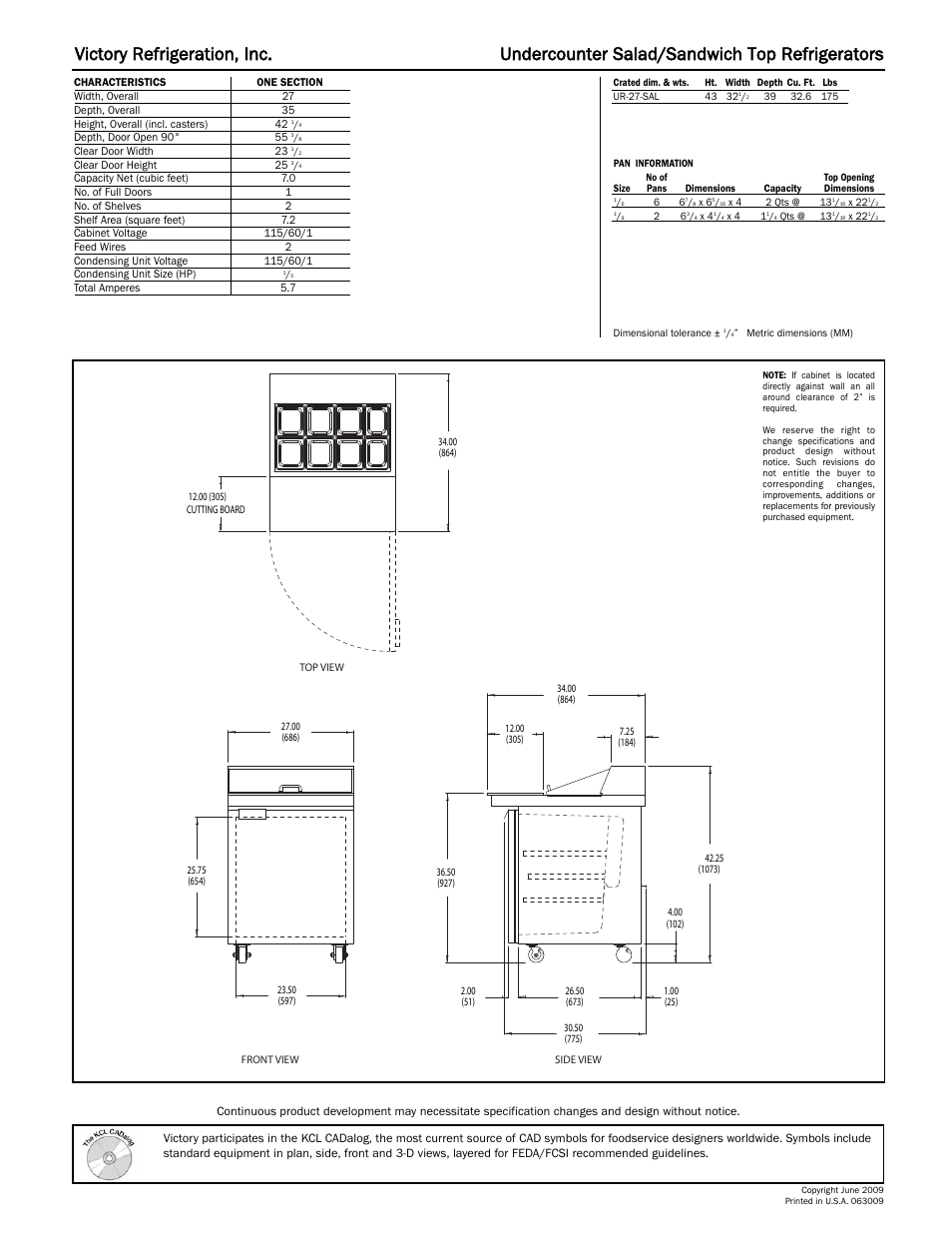 Victory Refrigeration UR-27-SAL User Manual | Page 2 / 2