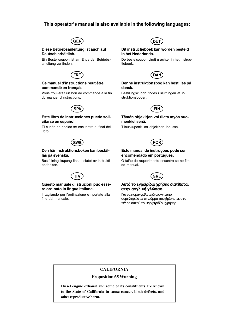 Proposition 65 warning | Volvo Penta D2-75 User Manual | Page 2 / 68
