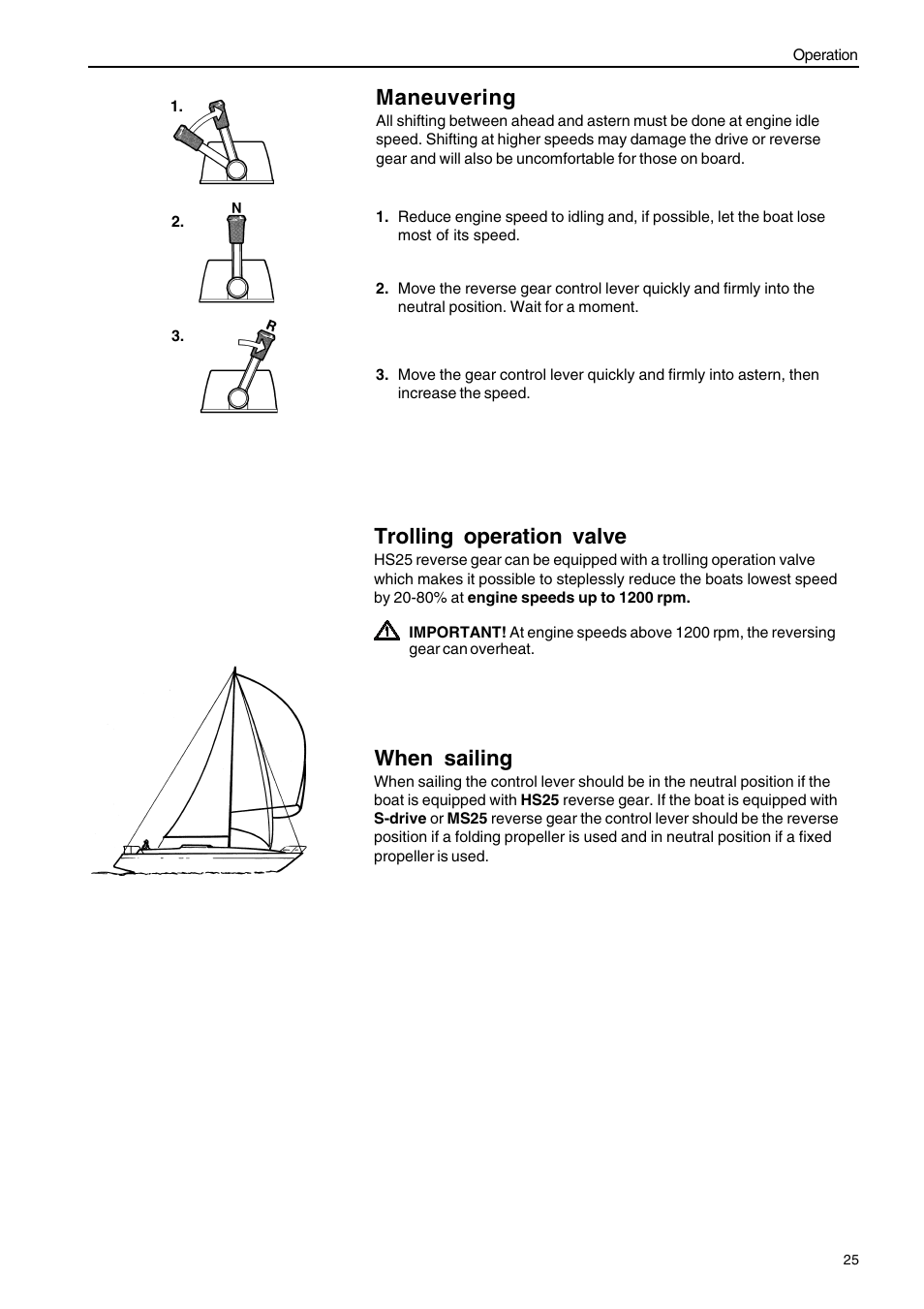 Maneuvering, When sailing, Trolling operation valve | Volvo Penta D2-75 User Manual | Page 27 / 68