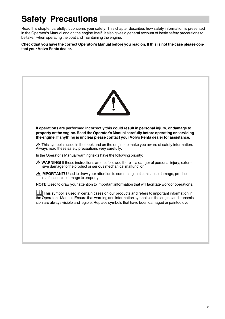 Safety precautions | Volvo Penta D2-75 User Manual | Page 5 / 68