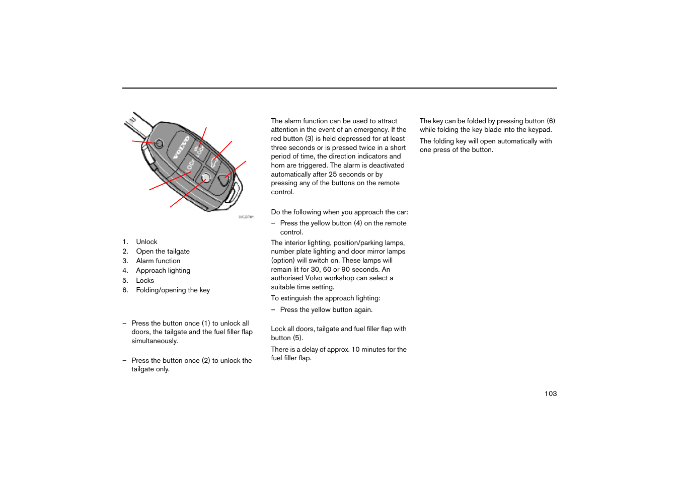 Remote control functions | Volvo V70R User Manual | Page 104 / 254