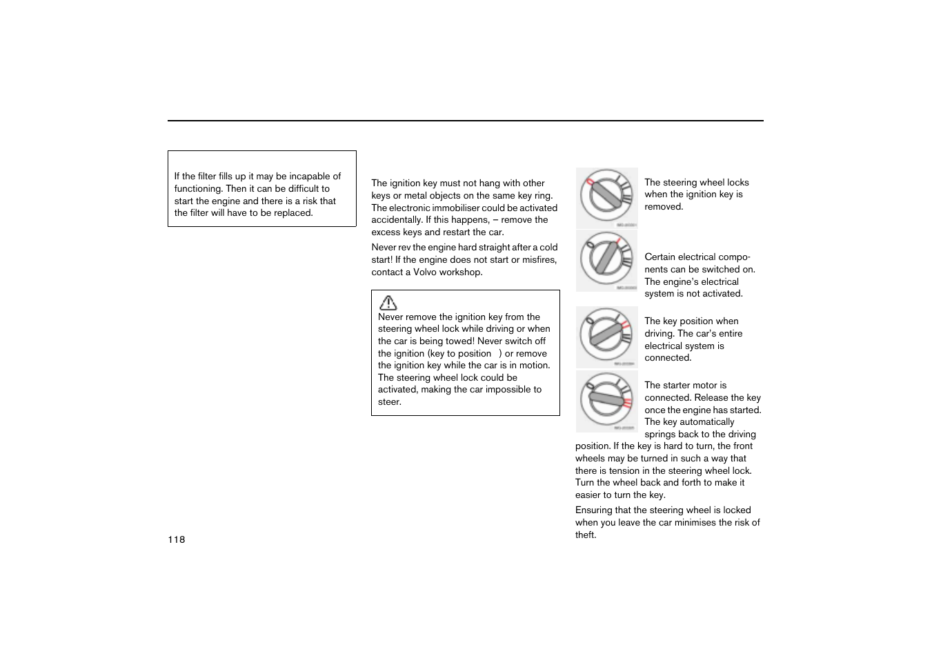 Ignition switch and steering lock | Volvo V70R User Manual | Page 119 / 254