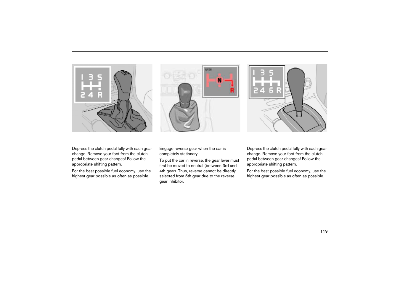 Gear positions, five-speed, Reverse gear inhibitor, Gear positions, six-speed | Manual gearbox | Volvo V70R User Manual | Page 120 / 254