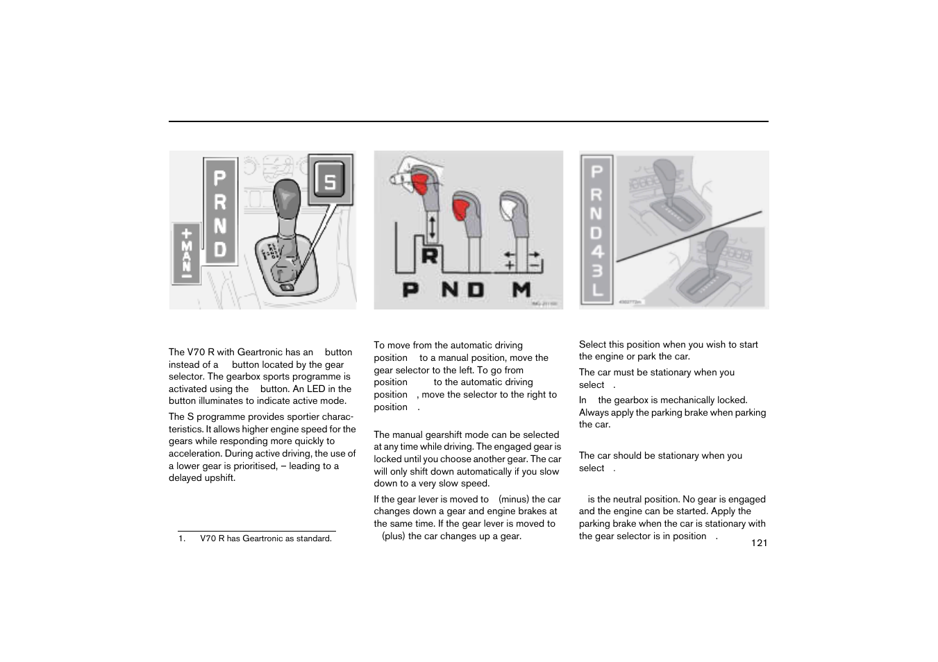 Geartronic, P - park, R - reverse | N - neutral | Volvo V70R User Manual | Page 122 / 254