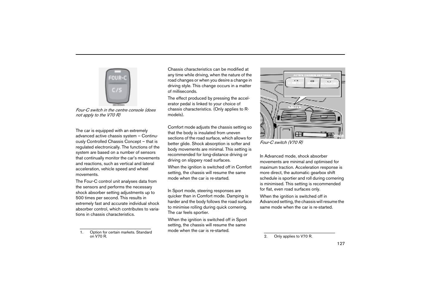 Active chassis - four-c, Four-c (active chassis) | Volvo V70R User Manual | Page 128 / 254