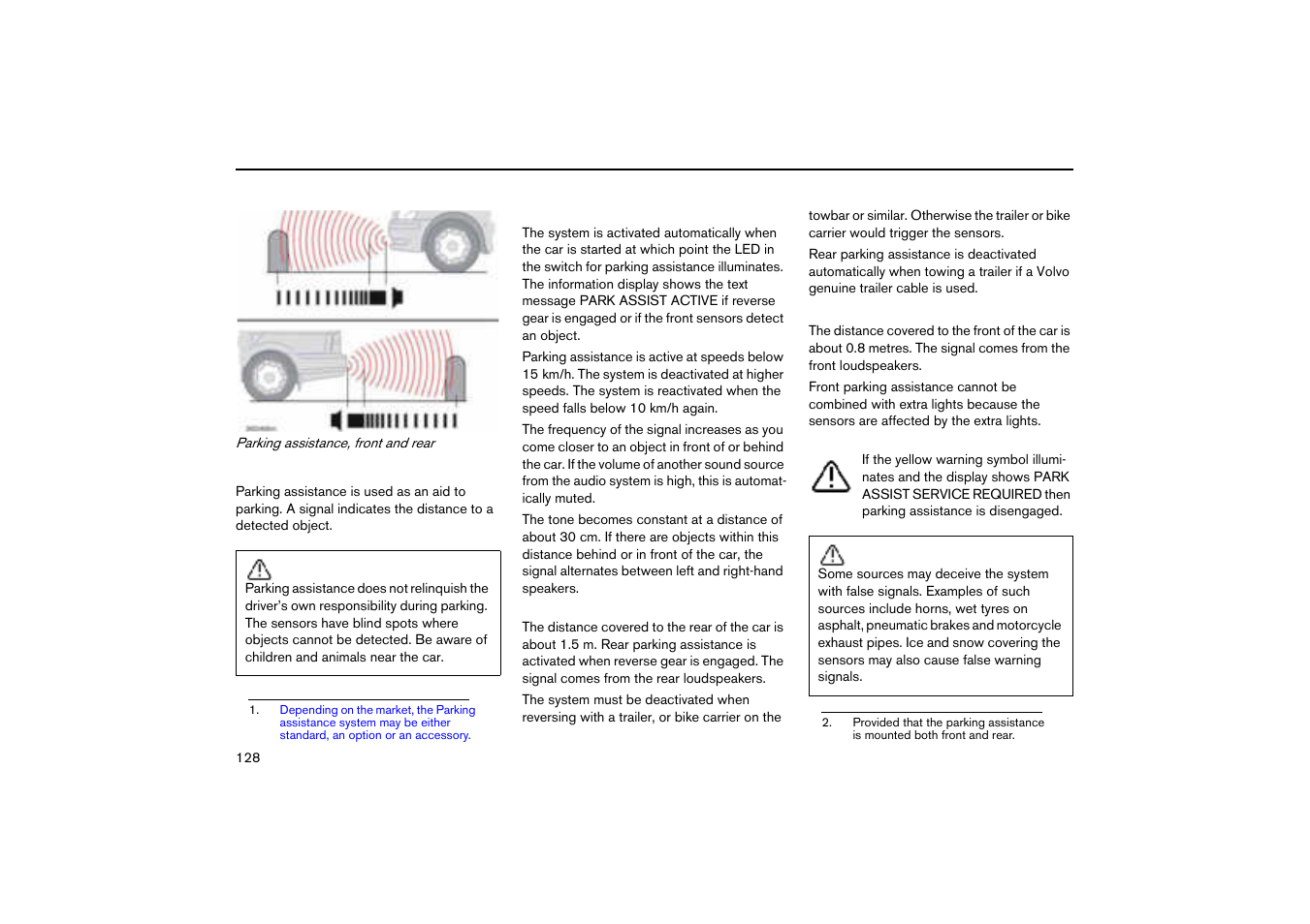 General, Parking assistance (option) | Volvo V70R User Manual | Page 129 / 254