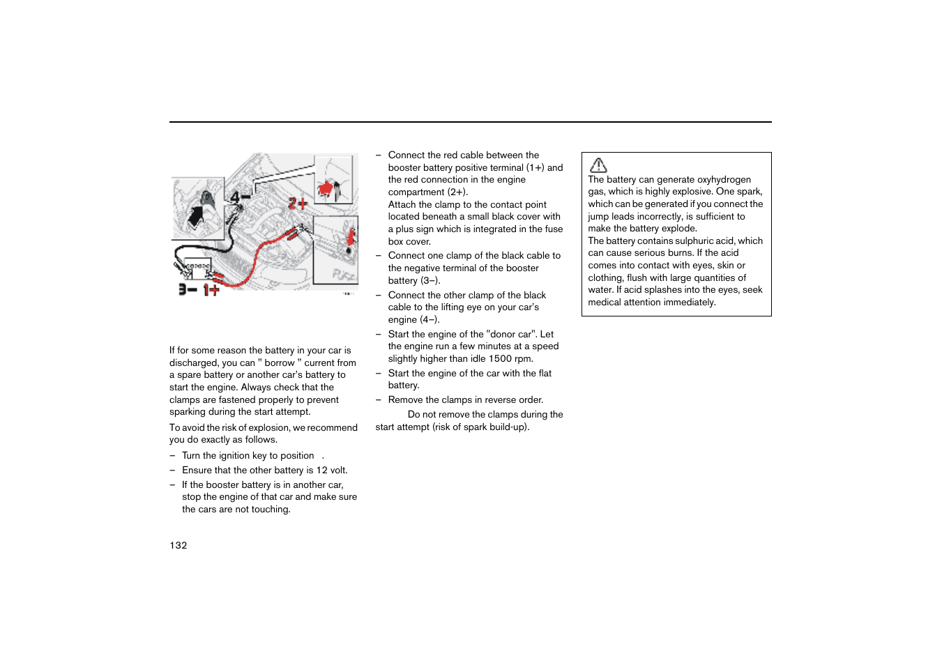 Starting with a booster battery, Start assistance | Volvo V70R User Manual | Page 133 / 254