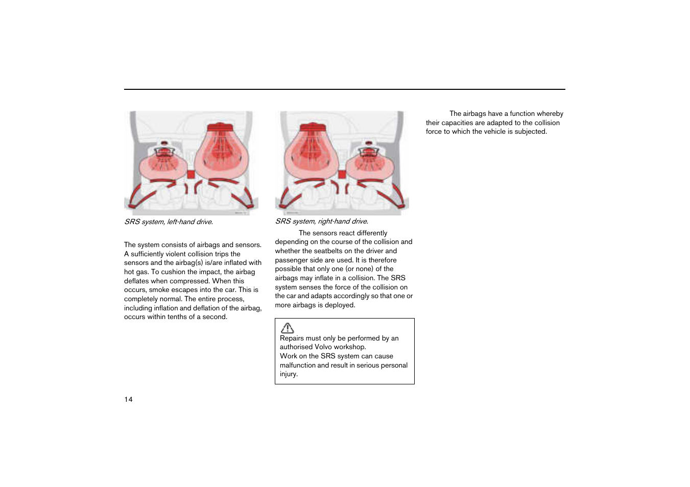 Srs system | Volvo V70R User Manual | Page 15 / 254