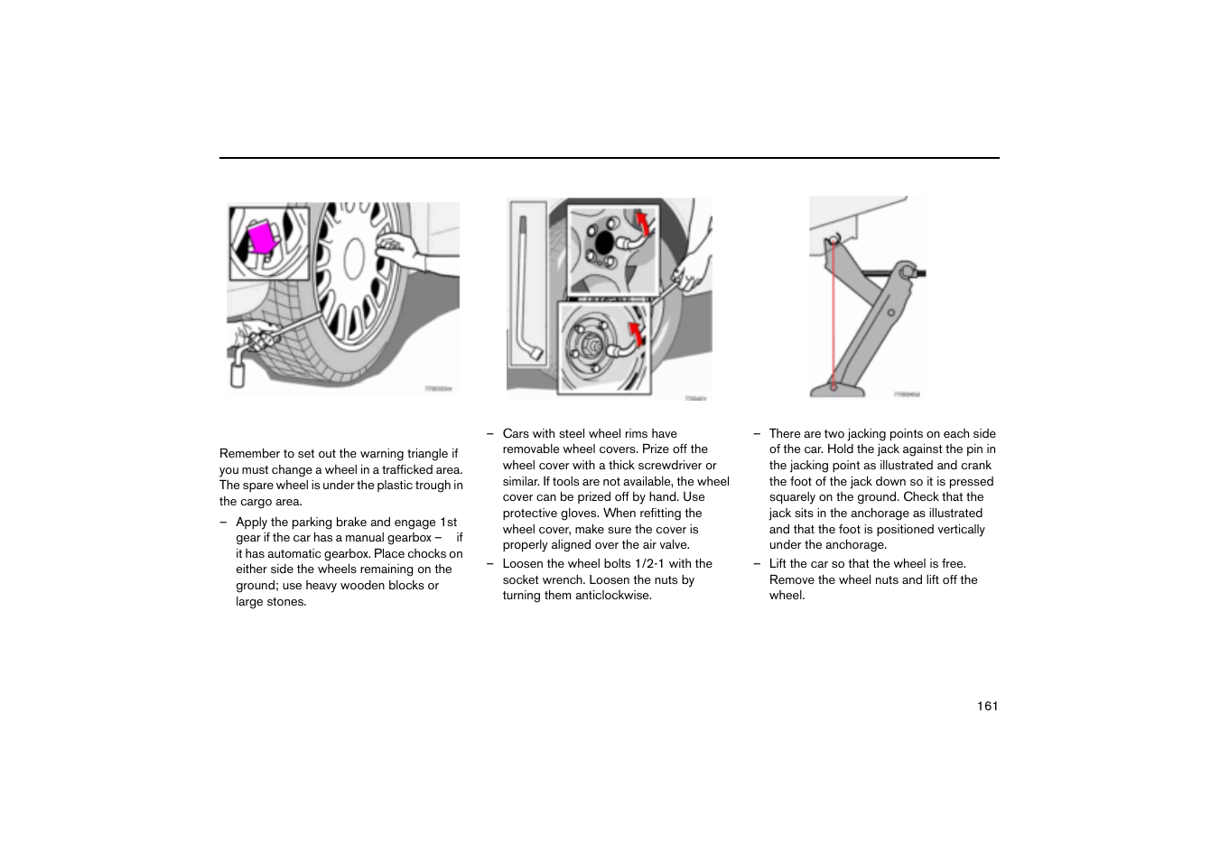 Removing wheels, Changing wheels | Volvo V70R User Manual | Page 162 / 254