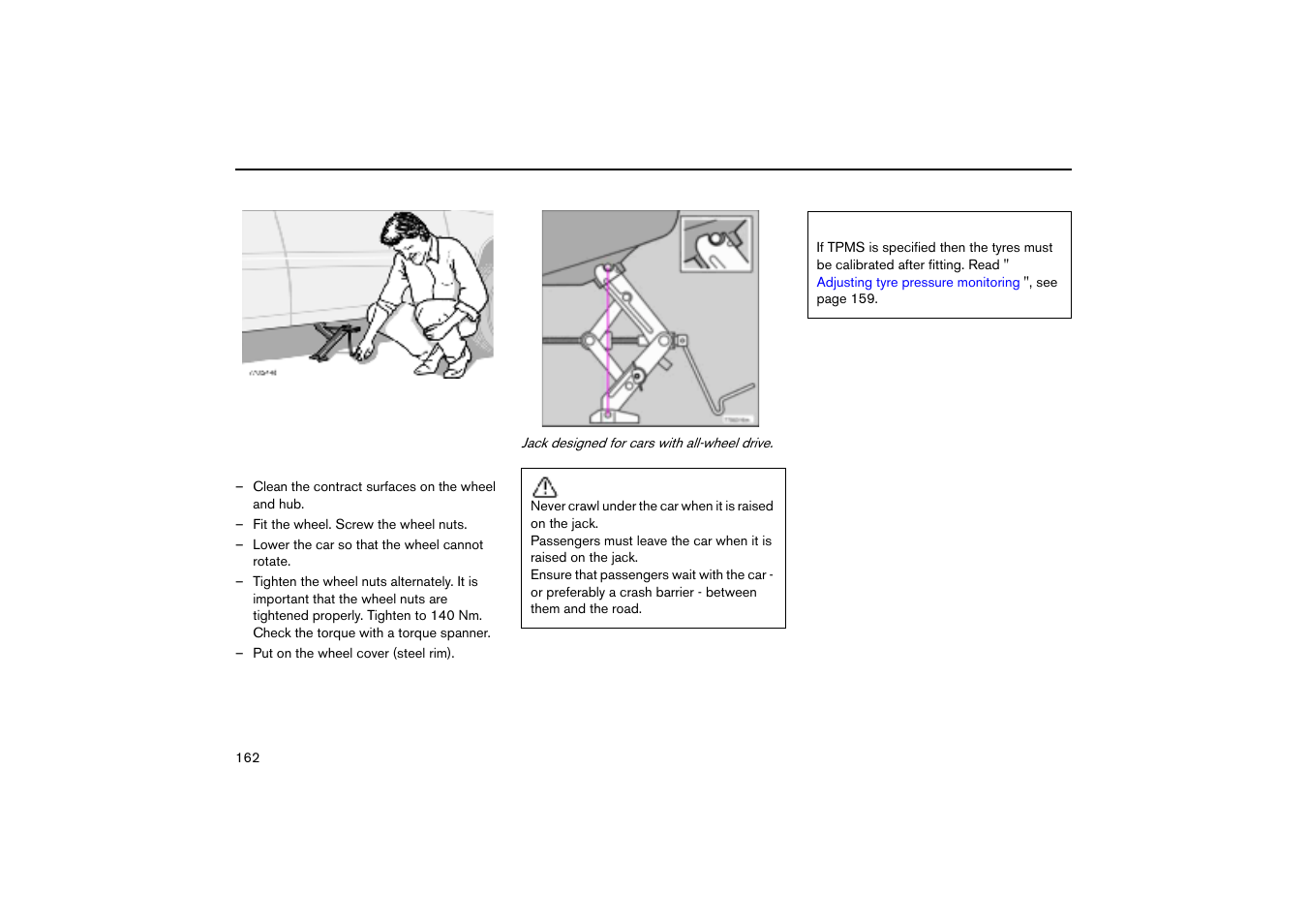 Fitting the wheel | Volvo V70R User Manual | Page 163 / 254