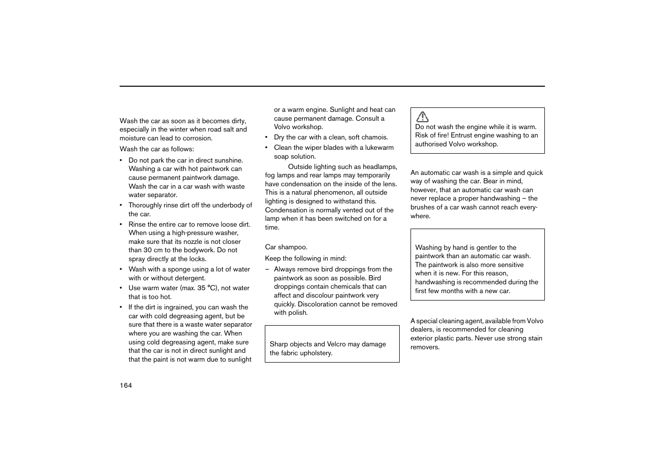 Washing the car, Cleaning | Volvo V70R User Manual | Page 165 / 254