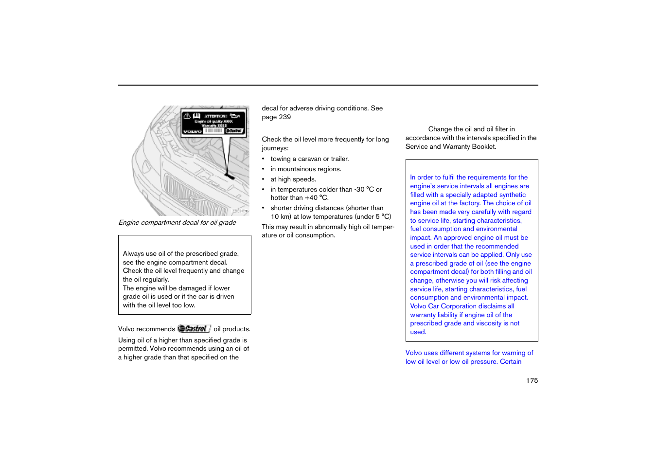 Adverse driving conditions, Oils and fluids | Volvo V70R User Manual | Page 176 / 254