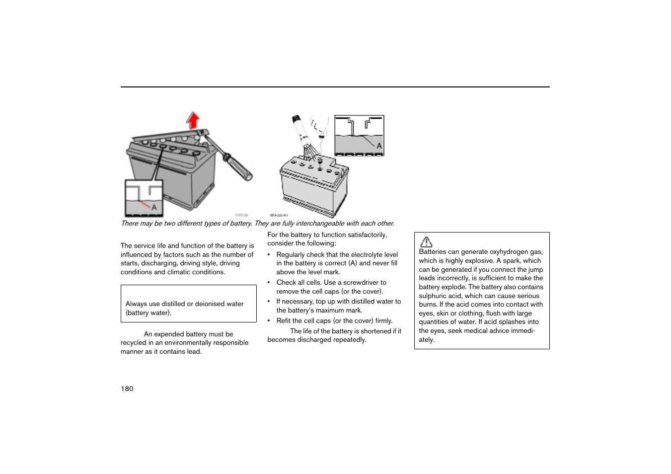 Battery care, Battery 180 | Volvo V70R User Manual | Page 181 / 254