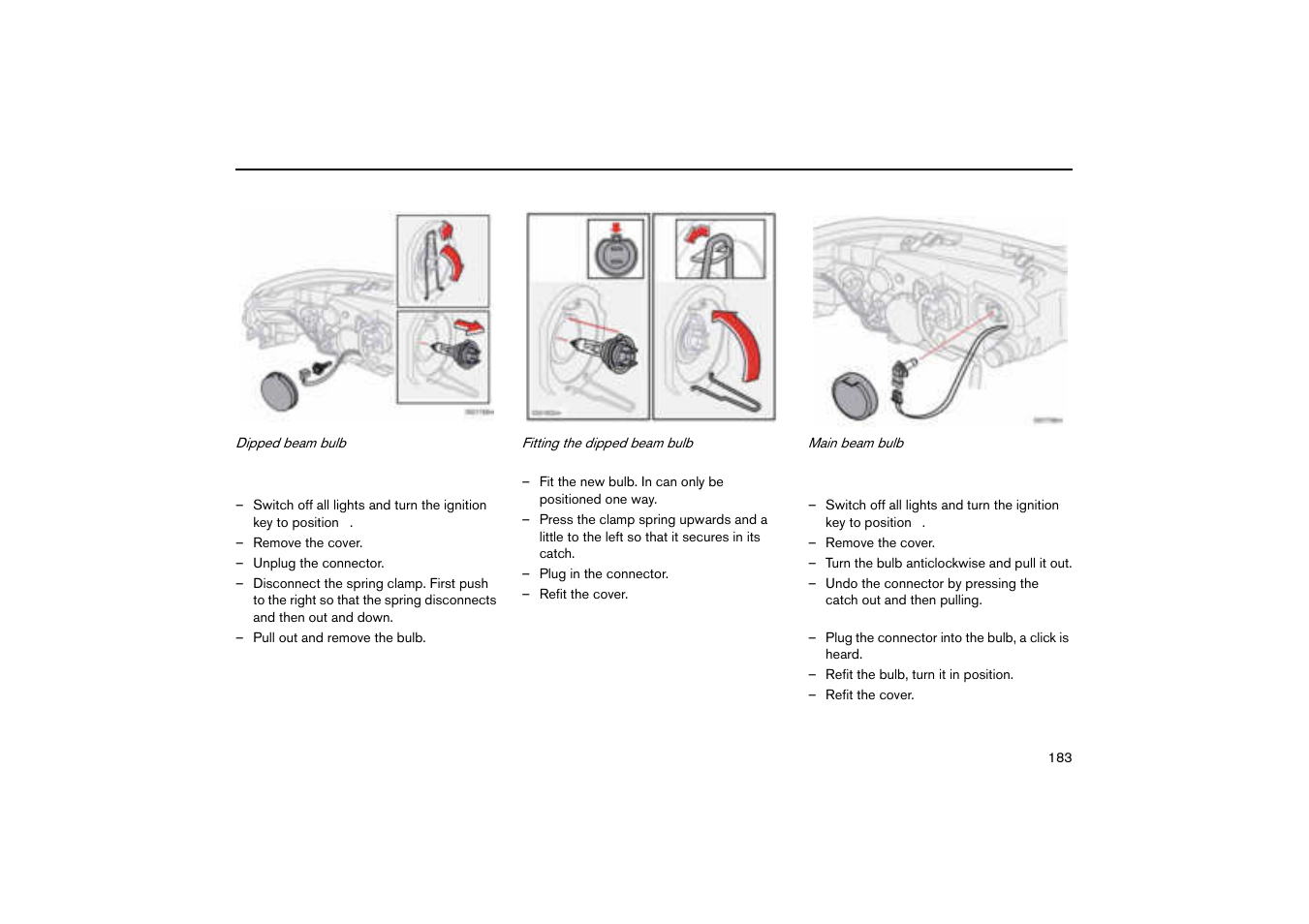 Dipped beam, Main beam | Volvo V70R User Manual | Page 184 / 254