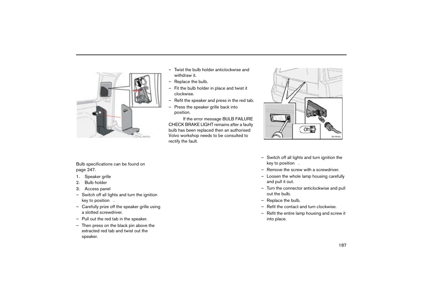 Number plate lighting | Volvo V70R User Manual | Page 188 / 254