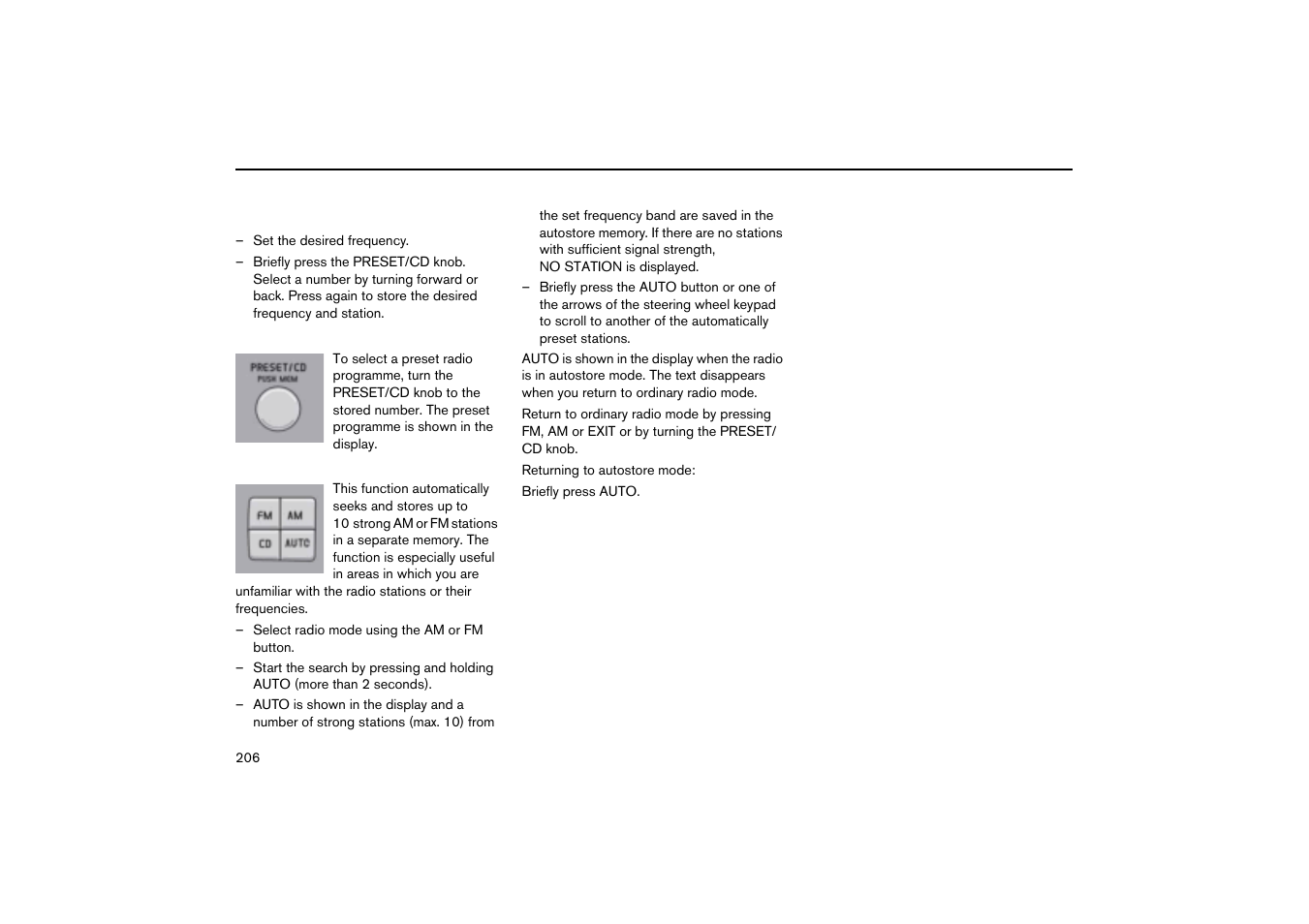 Preset, Autostoring stations, Radio functions hu-450 | Volvo V70R User Manual | Page 207 / 254