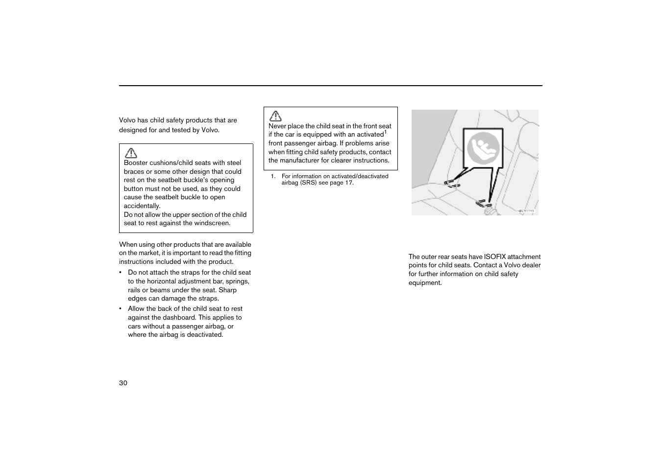 Isofix fixture system for child seats (option) | Volvo V70R User Manual | Page 31 / 254