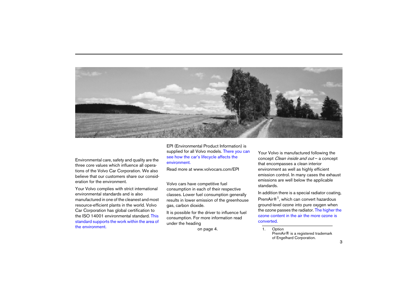 Volvo car corporation’s environmental philosophy, Fuel consumption | Volvo V70R User Manual | Page 4 / 254