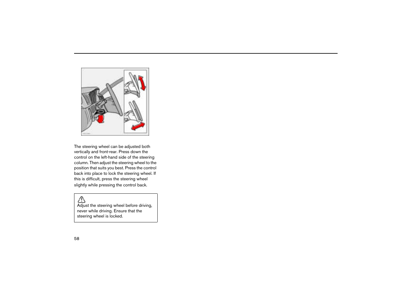 Steering wheel adjustment | Volvo V70R User Manual | Page 59 / 254