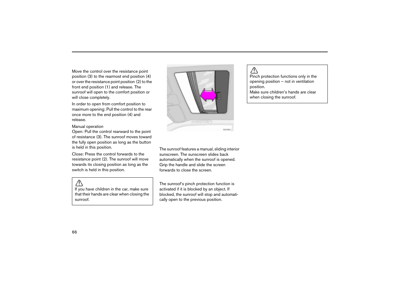 Sunscreen, Pinch protection | Volvo V70R User Manual | Page 67 / 254