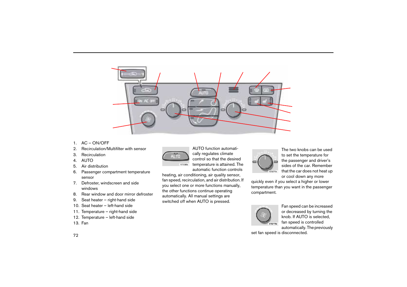 Temperature, Electronic climate control (ecc) | Volvo V70R User Manual | Page 73 / 254