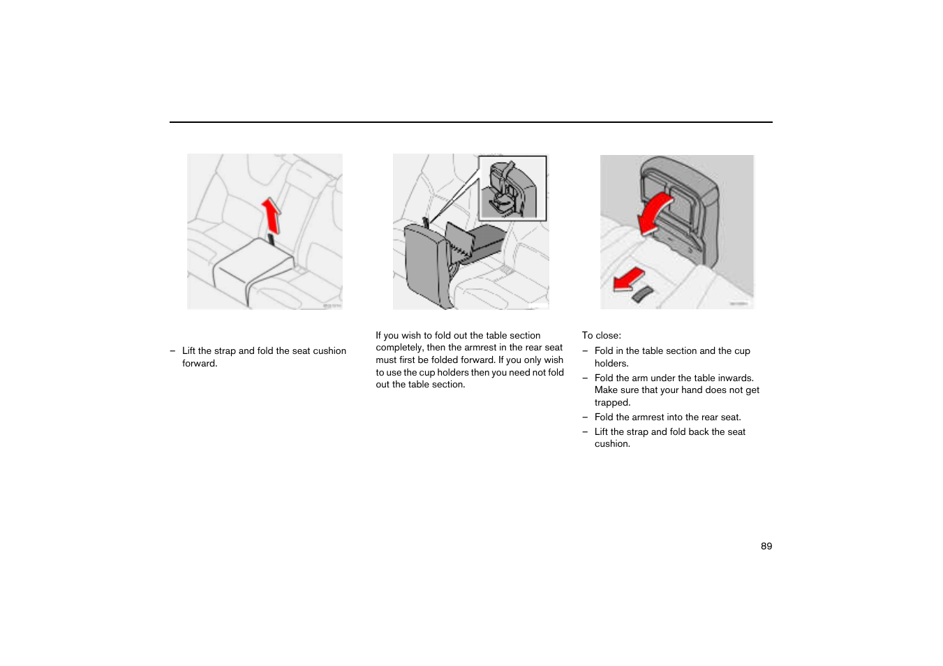 Collapsible table (option), Rear seat | Volvo V70R User Manual | Page 90 / 254